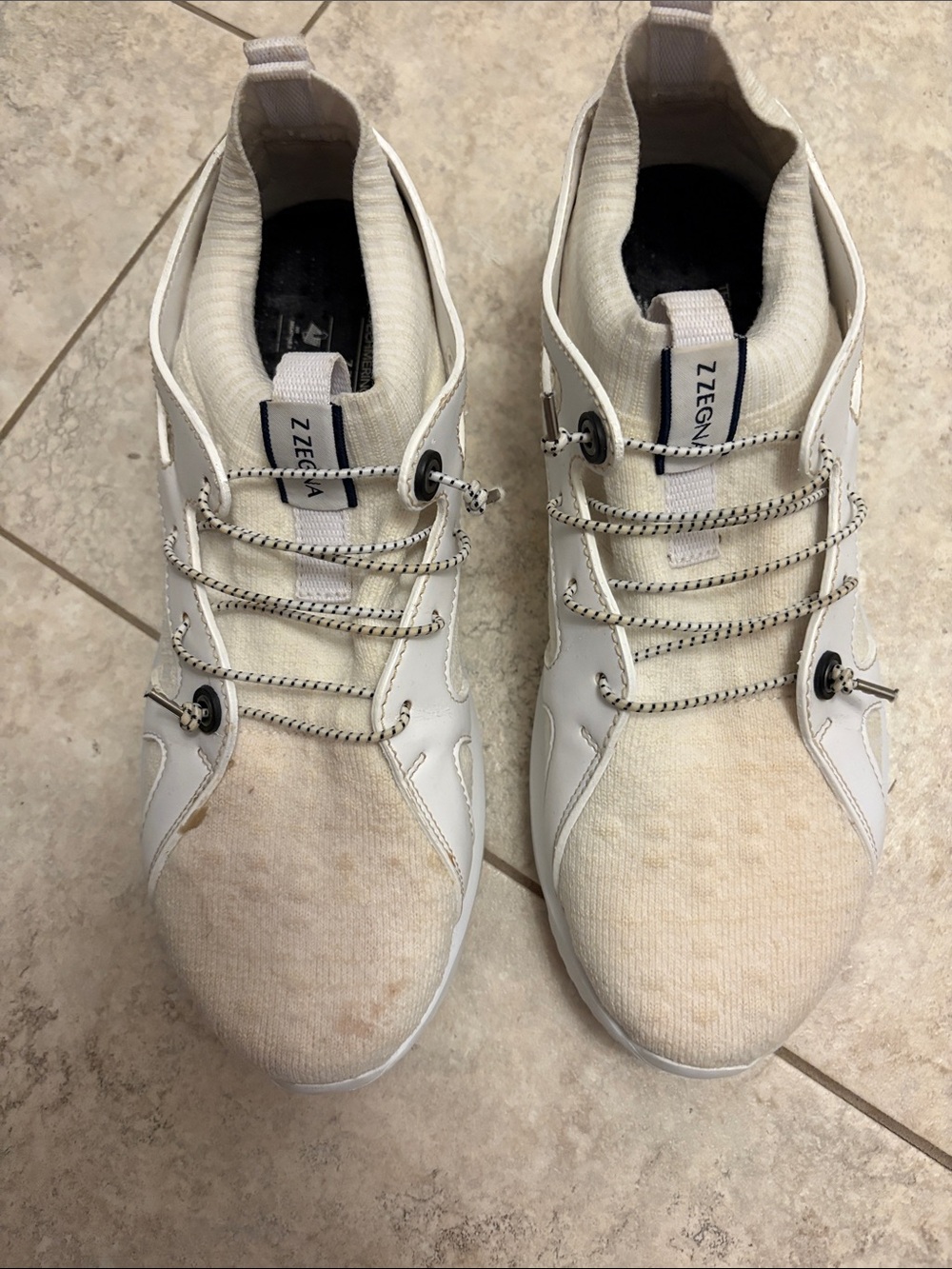 Z Zegna Men's White Knit Leather Sneaker